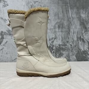 Y2K Timberland Boots Womens Sz 8 Ivory Leather Waterproof Mukluk Winter Outdoors